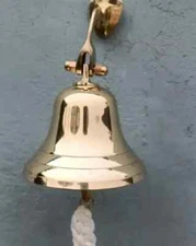 Solid Brass Ship Bell Nautical Hanging Door Bell With Wall Mount Bracket
