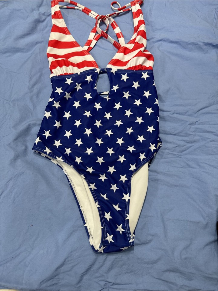Womens American Flag Swimsuit 1 Piece Bathing Suit L USA Pride L4 eBay