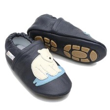 Liya's Slippers Leather Slippers with Partial Rubber Sole - 674 Polar Bear in Dark Blue