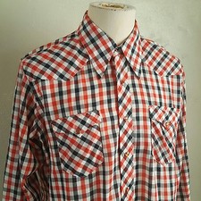 Vintage 60s Wrangler Red Black White Check Pearl Snap Western Shirt 17-34