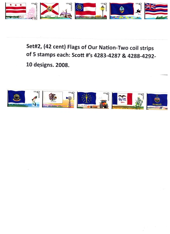 S#4273-4332,Flags of our Nation-60coil stamps-Six Sets-12strips of 5-2008-12-MNH - Image 2 of 4