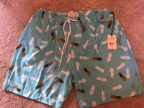 Lucky Brand Pineapple Swim Trunks Shorts Netted Saturday Stretch Mens Sz L NWTS