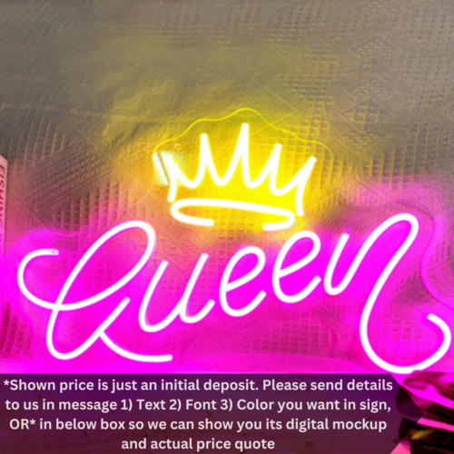 Custom LED Neon Sign | Personalized Queen Room Lighting | Bespoke Neon Light - Picture 1 of 12