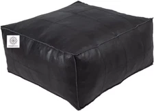 Leather Moroccan Ottoman Footstool Pouffe Black Boho Unstuffed New Handmade 30''