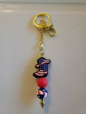 New Handmade Cowboy Hat And Boots Focal Bead American Flag Beaded Keychain