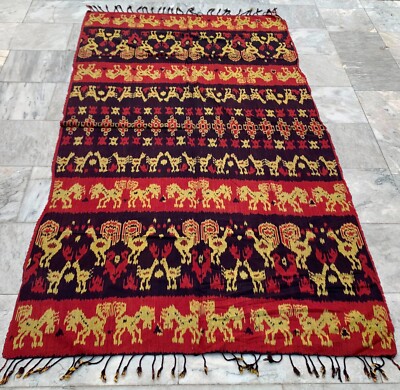 Vintage Hand Woven Indonesian Ikat Cloth West Samba Ikat Textile 4x7ft Free Ship