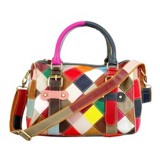 Women's Multicolor Boston Tote Handbag Genuine Leather Hobo Shoulder Bag Purses