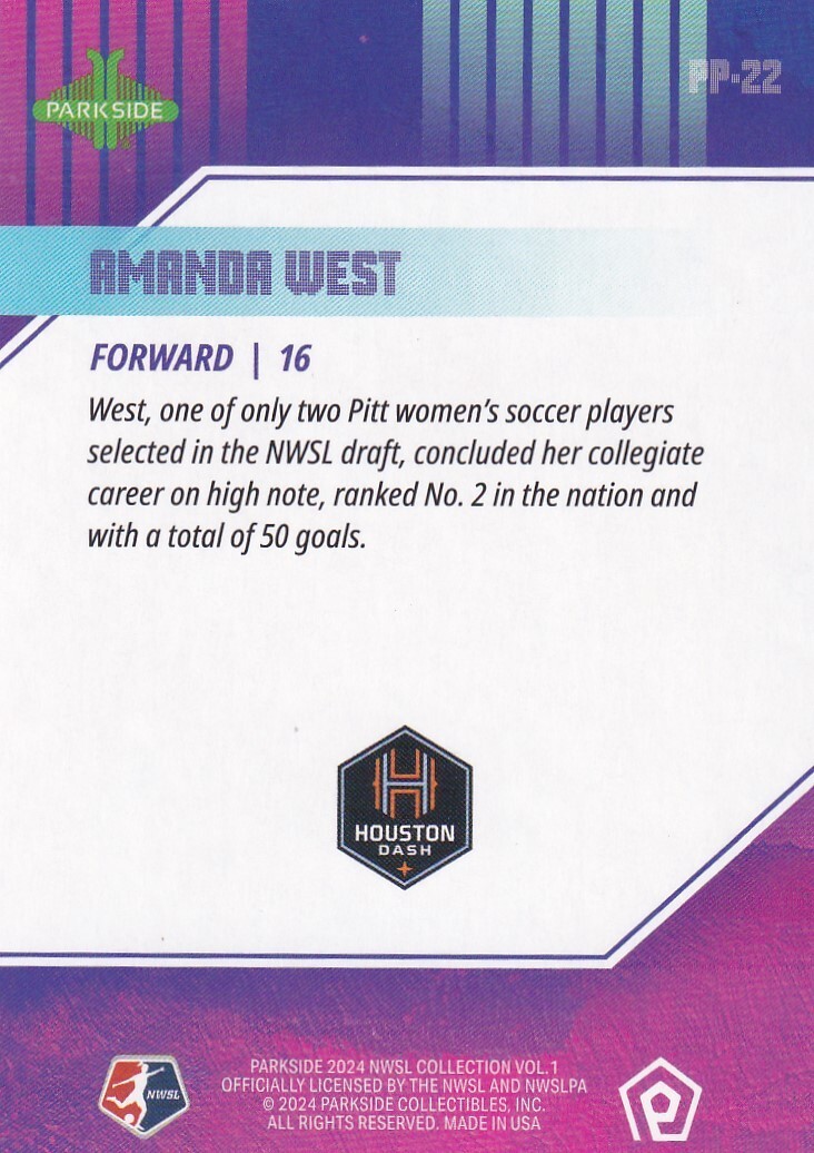 2024 Parkside NWSL Vol. 1 - Promising Prospects Amanda West #PP-22
