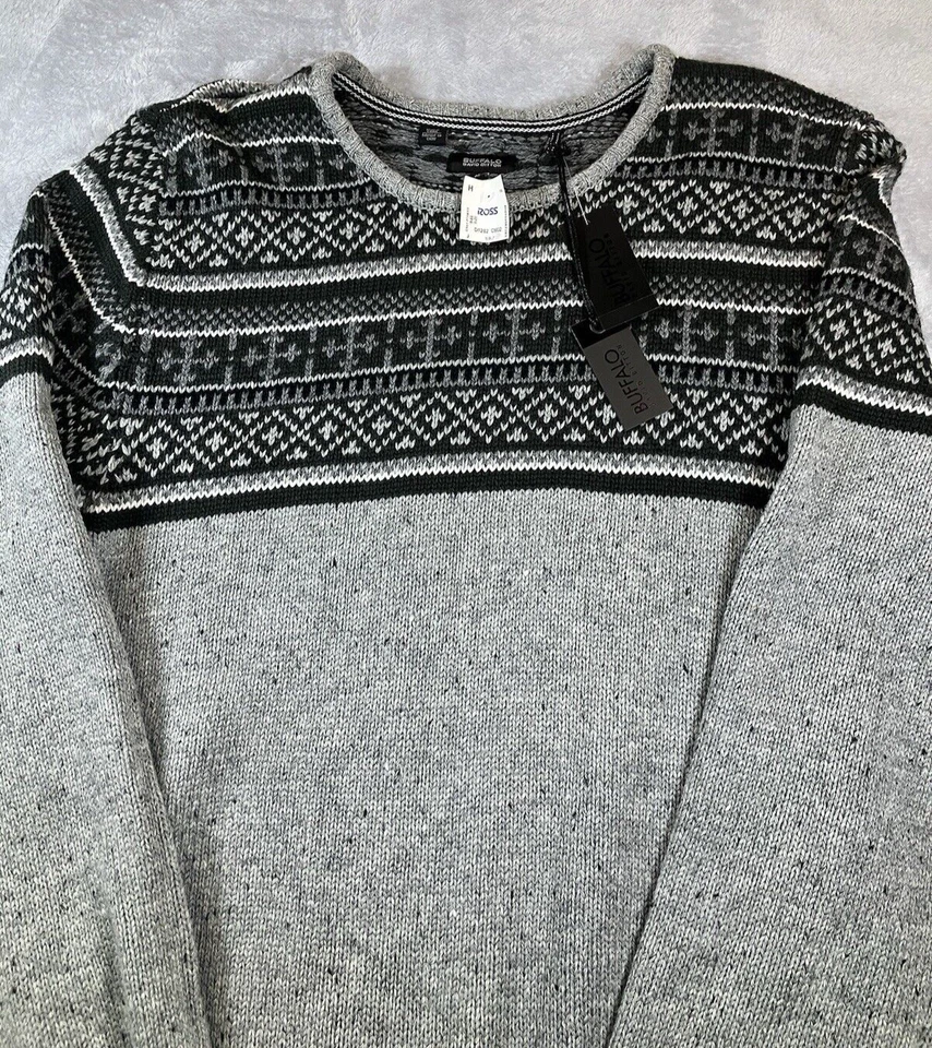 NUEVO SUÉTER BUFFALO DAVID BITTON para hombre Wideon XL gris negro Fair Isle LS Foto 2 de 4