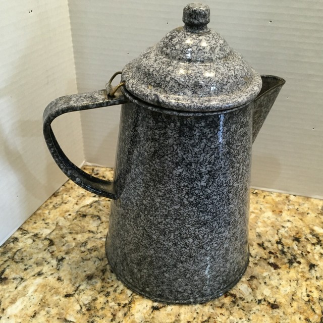 Coffee Pot Boiler 10" Grey Gray Graniteware Speckled Mottled eBay