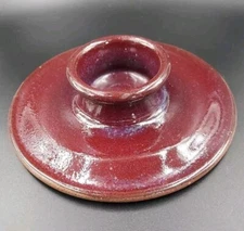 JugTown Ware Pottery Red/Burgandy Candle Holder Signed Pamela Owens 7 1/4" Wide
