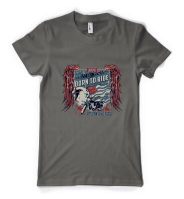 Brandneu mit Etikett America Born To Ride Motorrad Route 66 personalisiertes Unisex Erwachsene T-Shirt