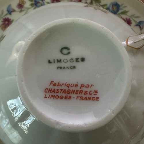 2 Vintage CHASTAGNER & CIE LIMOGES FRANCE TeaCup & Saucer Sets Floral Gold Trim - Picture 6 of 16