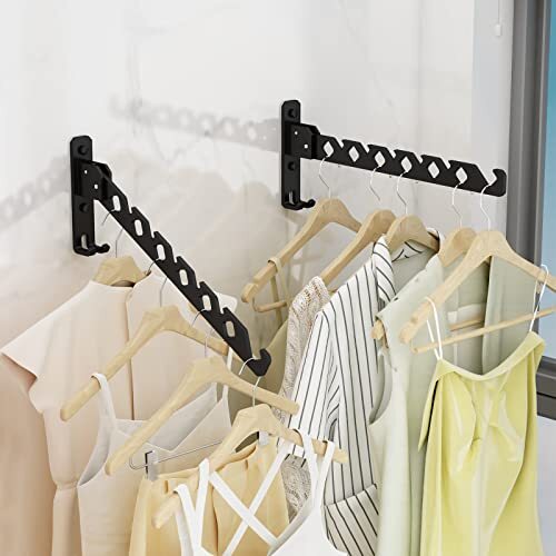 2 Retractable Folding Wall Clothes Hanger Collapsible Laundry Hanging Dryer Rack - Picture 6 of 7