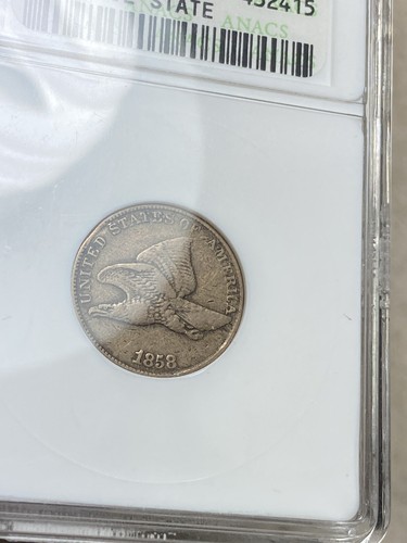 1858/7 1c ANACS F15 Overdate Flying Eagle Soapbox Late Die State Minor Rim Clip - Picture 4 of 9
