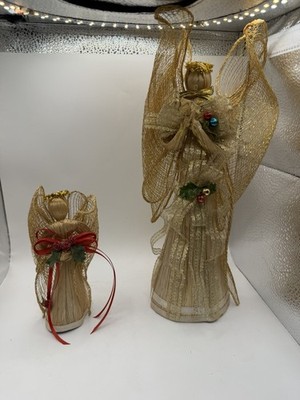 Vintage Corn Husk Angels (2) One is 11.5'' and the other is 5.5''. Christmas