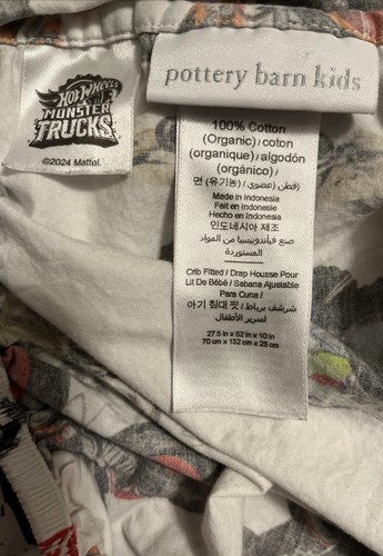 Pottery Barn Kids Hot Wheels Monster Trucks Crib Fitted Sheet 27.5”x 52”x 10” in - Picture 5 of 6