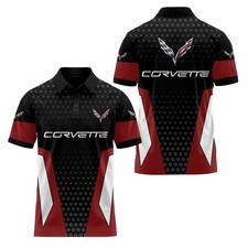 NEW Custom Name Corvette C7 Logo Short Sleeve Black Red Polo Shirt -S-5XL