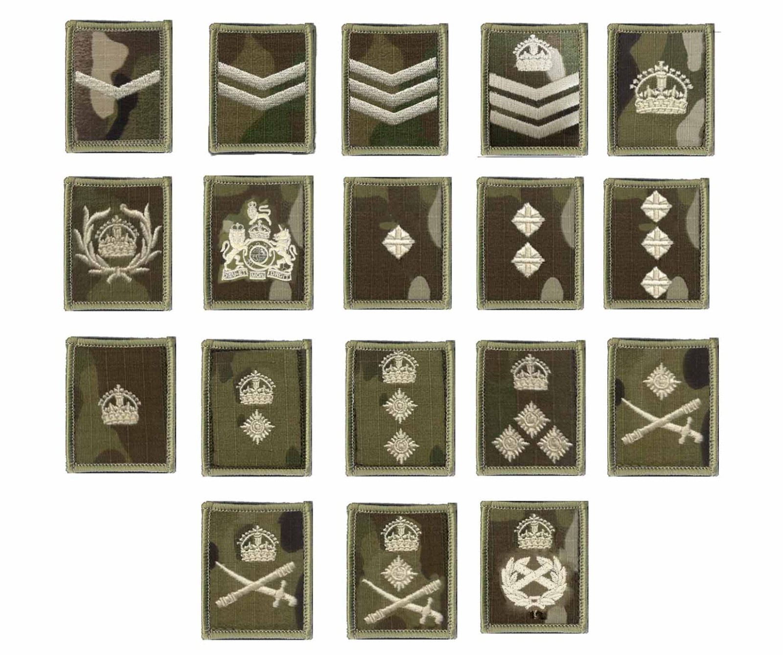 Ivory on Multicam / MTP Rank Patch Hook Backed King's Crown C3R (All Ranks) Army