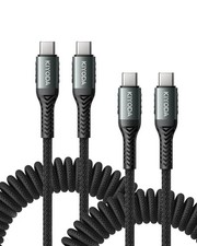 USB C to C Cable Coiled 3FT 2Pack, Braided Type C - Black