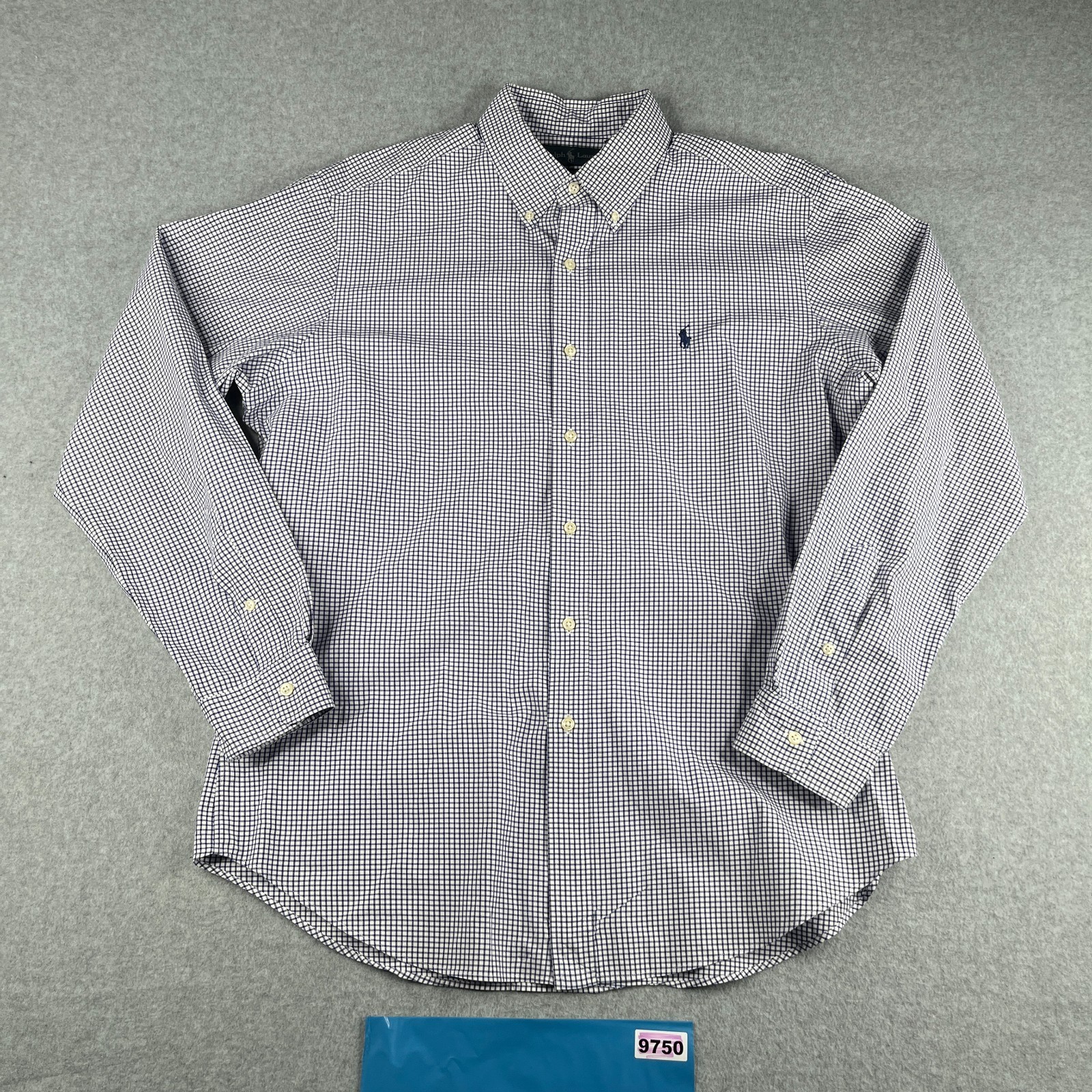 Camicia Ralph Lauren grande bianca blu check pony con bottoni manica lunga uomo