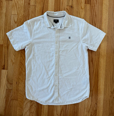 OBEY Worldwide Men's M White Cotton Woven Short Sleeve Button-Up Point Collar
