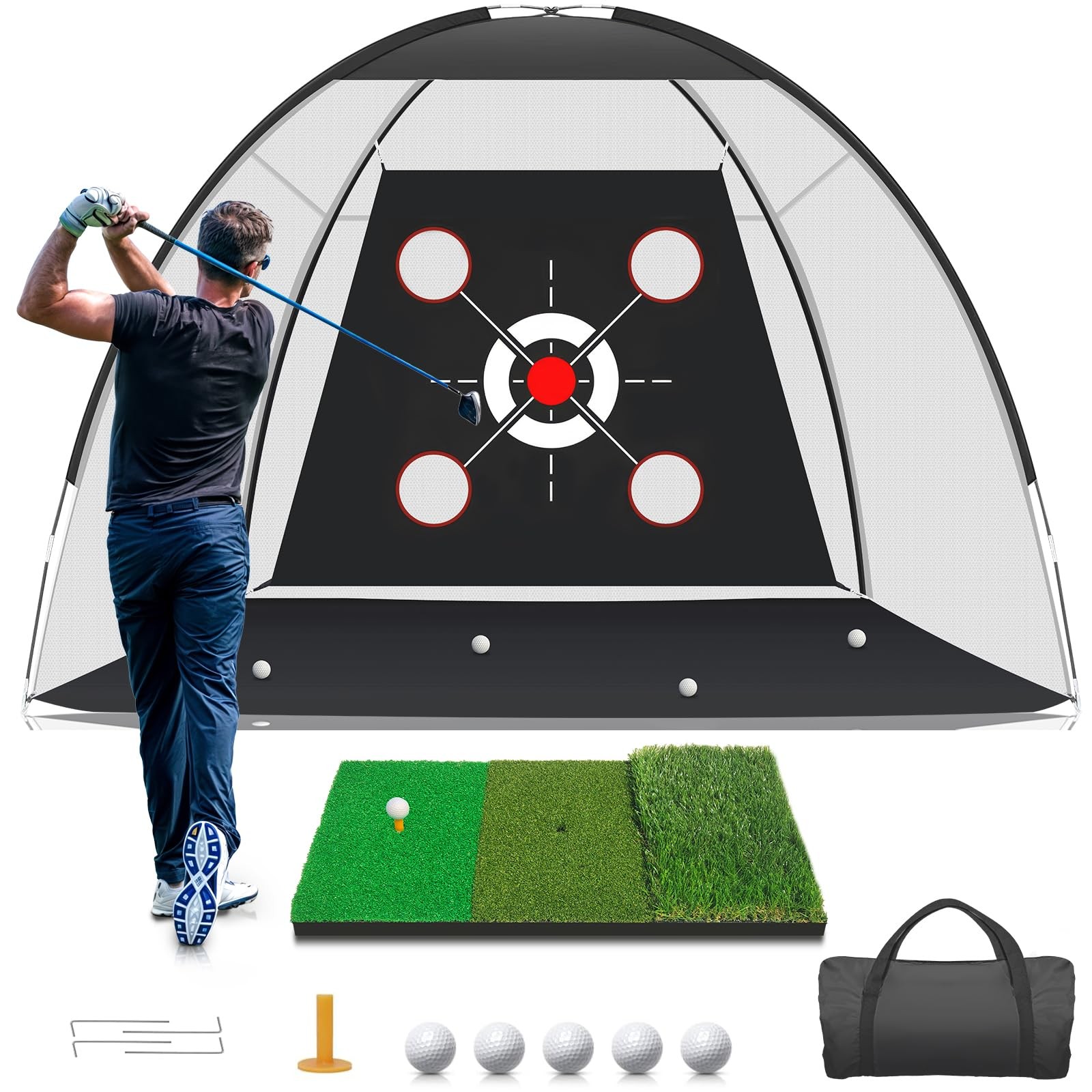 Net With Practice Mat,golf Hitting Aid Nets 10x7ft For Backy