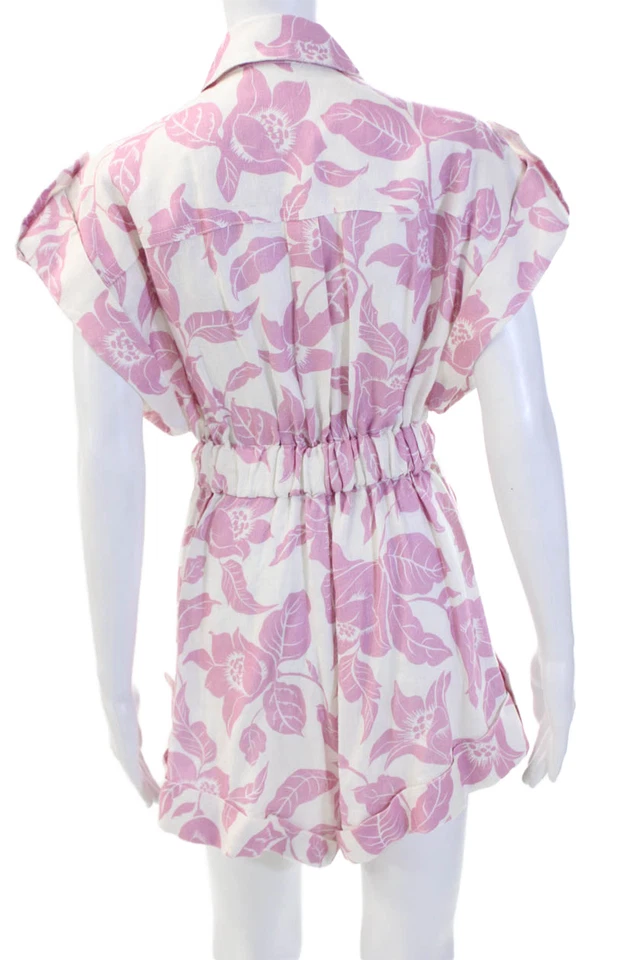 Zimmermann Women Floral Linen Short Sleeve Jumpsuit Collared Pink Size 0 - Image 3 of 4