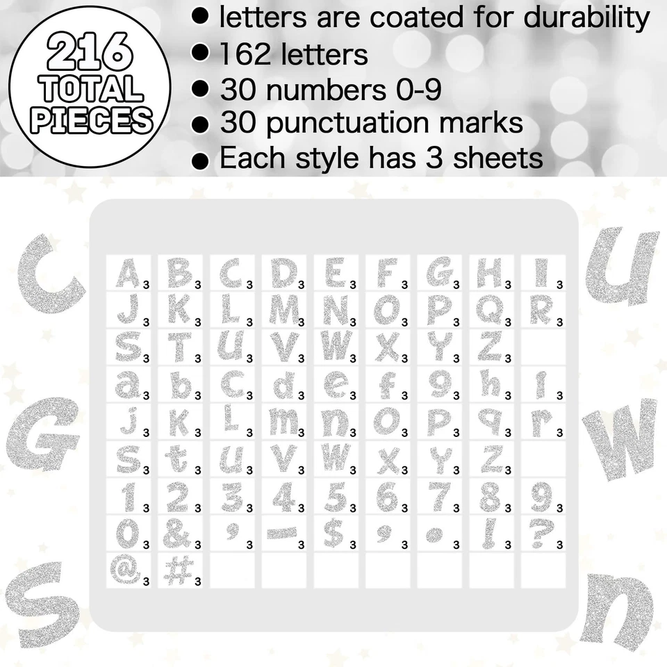 Colarr 216 Pcs Glitter Bulletin Board Letters for Classroom Numbers Alphabet ... - Image 3 of 4