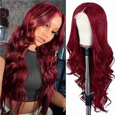 Long HD Transparent Lace Front Wig Burgundy Red Wine Hot Red Wavy Curls