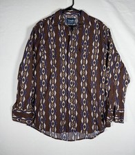 Wrangler Western Shirt Men's Large Brown Aztec Southwestern Pearl Snap L/S