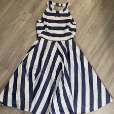 Eliza J Navy White Striped Halter Midi Dress Womens Size 8 Fit Flare Nautical