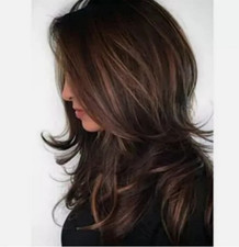 Women Dark Brown w/Gold Highlight Ombre Shoulder Length Curly Hair Wig  / //