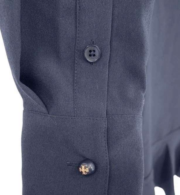 Tory Burch Jane Navy Blue Long Sleeve Ruffle Shirt Dress Women /Size 00 thumbnail 2