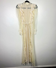 Vintage 70s Victorian Revival Lace Mesh Prairie Wedding Maxi Dress Gunne Sax