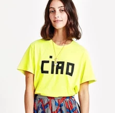 Clare Vivier Ciao Classic Tee in Neon Yellow Small New w/ Tags