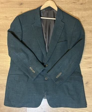 Vintage Paul Stuart 48 L Tall Dark Green Tweed Wool Linen Silk Blend Blazer