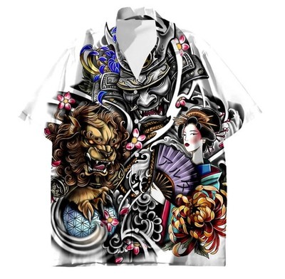 Hawaiian Samurai Culture Shirt For Men's Tattoo Japanese Tessffel 3d Printe