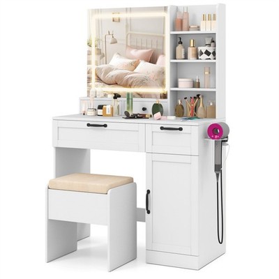 Multi-functional Vanity Desk with Hair Dryer Rack Storage Stool Makeup Vanity