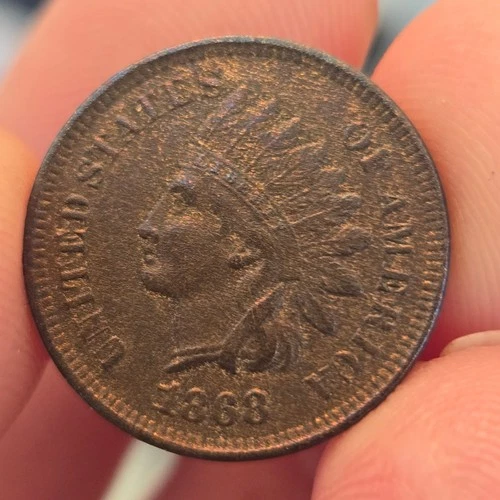 1868 Indian Cent AU light corrosion
