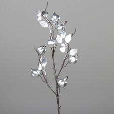 künstlicher Granatapfel Zweig silber H. 75cm mit Blättern DPI Kunstblumen