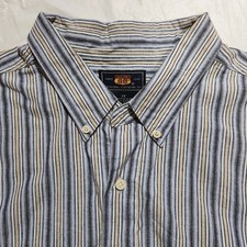 Vtg Route 66 Since 1926 Mens Blue/Beige Striped Short Sleeve Shirt Size 2X