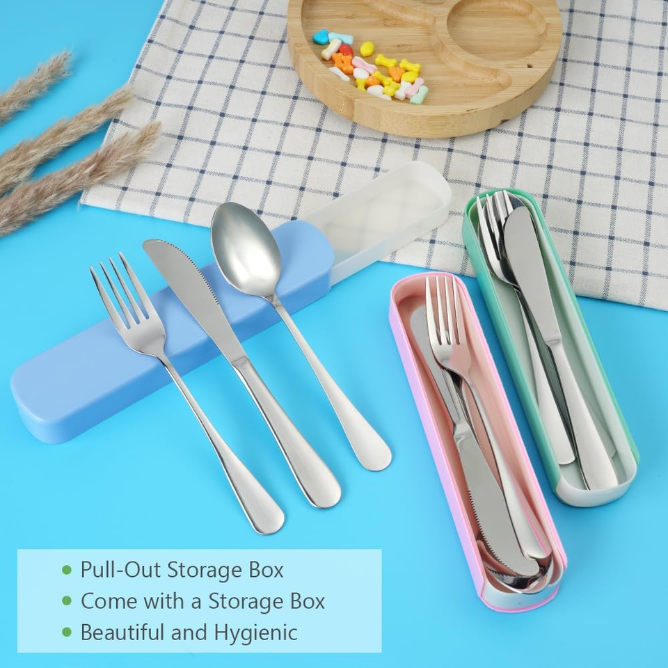 Set Posate Da Viaggio 9 Pezzi In Acciaio Inox – Forchetta, Coltello, Cucchiaio, Apriscatole, Bacchette – Con Custodia