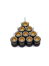 5x Sets Gold 10 Spoke Real Rider Wheels w/ Rubber Tires for 1/64 Scale