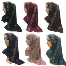 Premium Rhinestone Cotton Jersey Maxi Hijab Scarf Shawl Wrap Islam Muslim