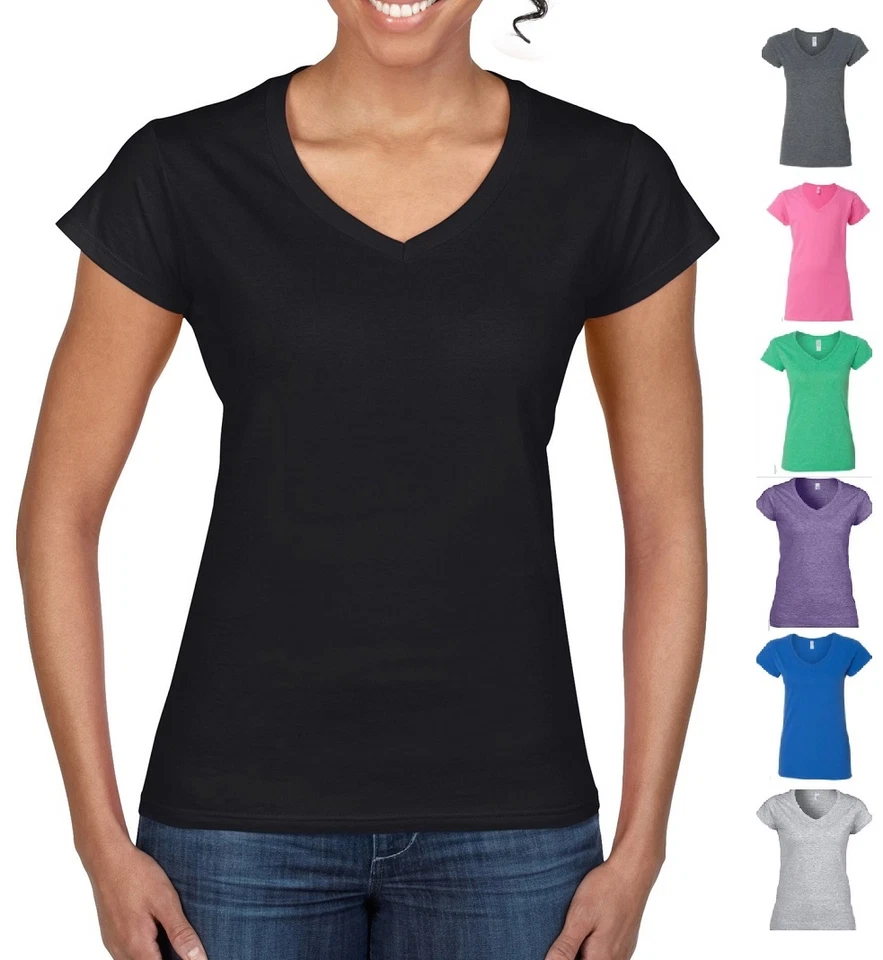 Gildan Damen SoftStyle Damen V-Ausschnitt V-Ausschnitt T-Shirt - Bild 1 von 1