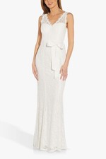 Adrianna Papell V-Neck  Long Bridal Dress NWT Size 2 Coquette Bow Lace 