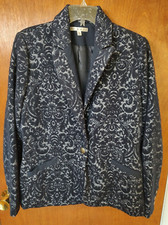 CAbi 109 sz 10 jacquard damask midnight blue wool blend blazer jacket