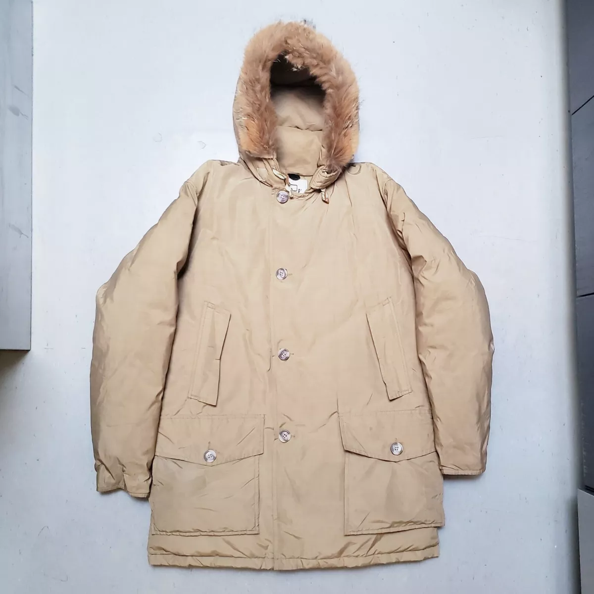 Vtg 60s WOOLRICH Arctic Parka Goose Down Coyote Hooded Jacket Beige Size M NICE