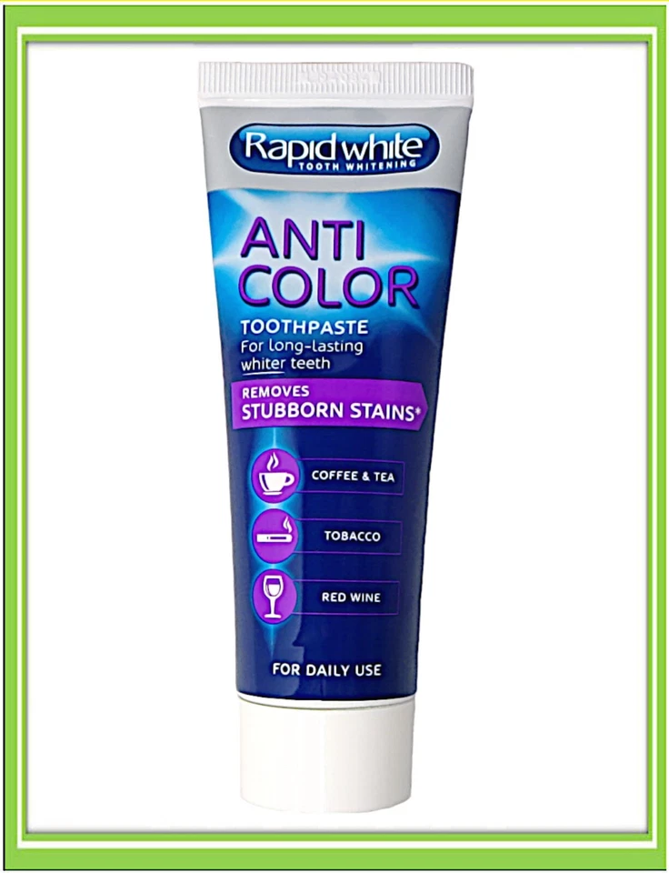 Rapid White Anti Color Zahnpasta Zahncreme weiße Zähne Whitening 75ml |€60,67/L